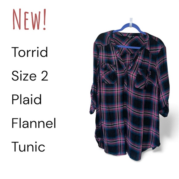 torrid Tops - Torrid Pink and Blue Plaid Flannel Tunic